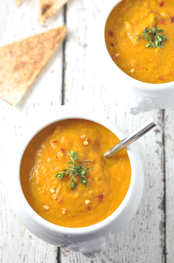 Carrot, Sweet Potato, + Ginger Soup